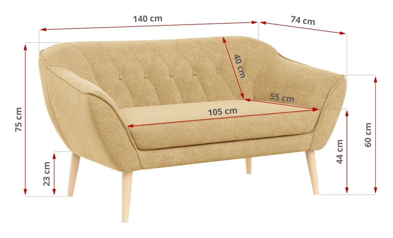 Sofa Sitzer, Polsterung, Holzbeine Stil, PIRS-2 Gesteppte MÖBEL MKS Skandinavischer