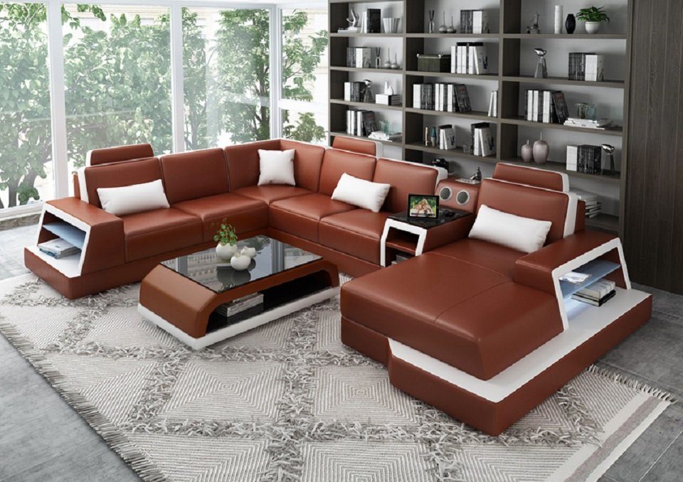 JVmoebel Ecksofa, U Form Sofa Couch Polster Garnitur Wohnlandschaft Design Ecksofa Rot/Weiß