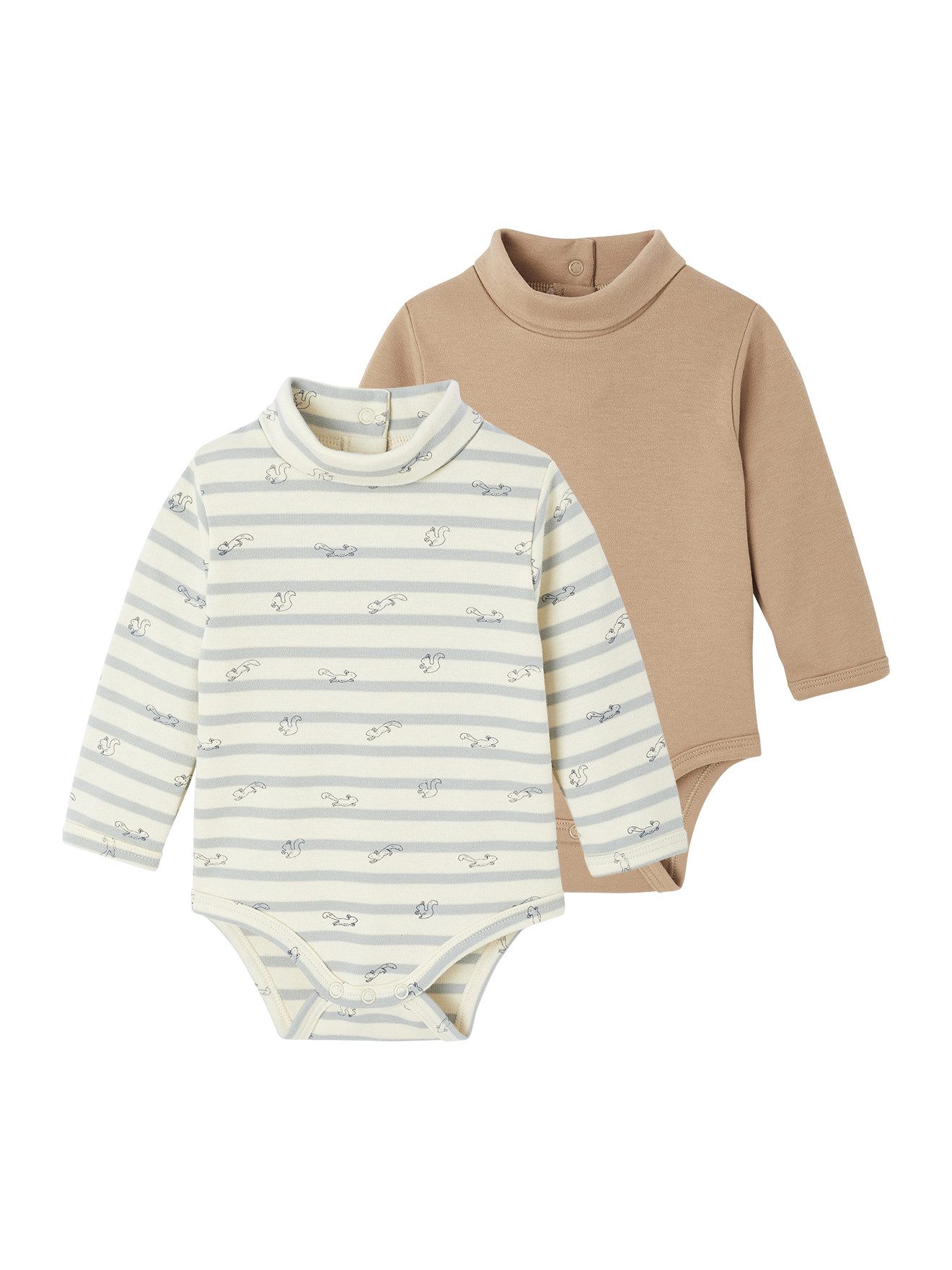 vertbaudet Langarmbody Baby Bodys aus Interlock-Jersey, Streifen und Uni 2er-Pack