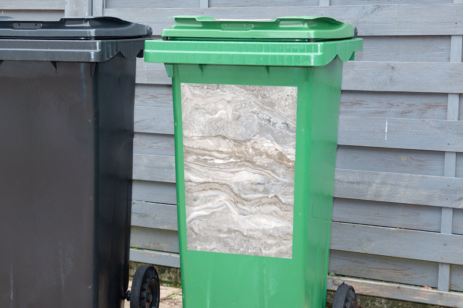 Mülleimer-aufkleber, Grau Textur Sticker, - Wandsticker St), Abfalbehälter Mülltonne, - Container, MuchoWow Marmor (1