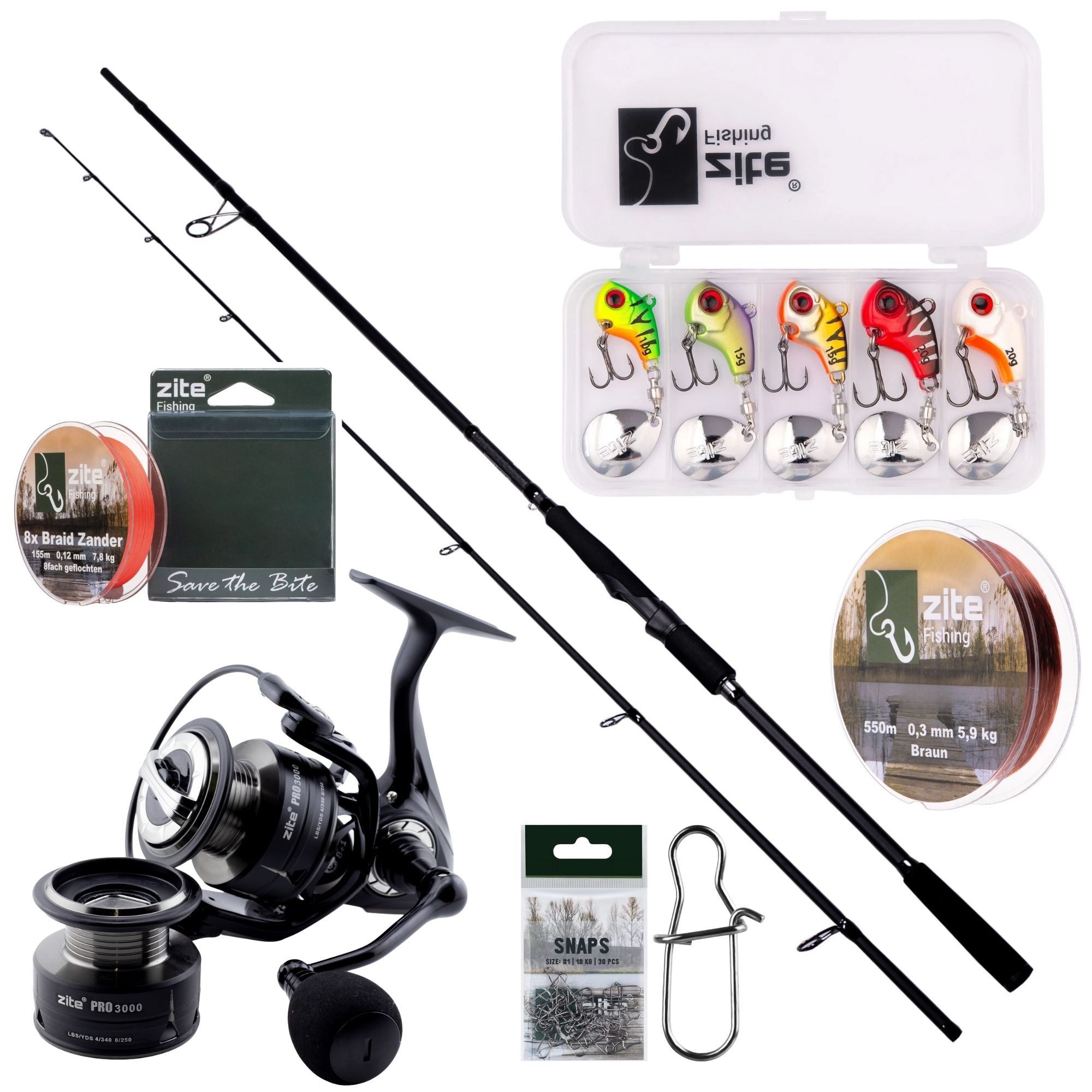 Zite Spinnrute Inzite Pro Stick Zander Starter-Set - Angelrute + Angelrolle & mehr