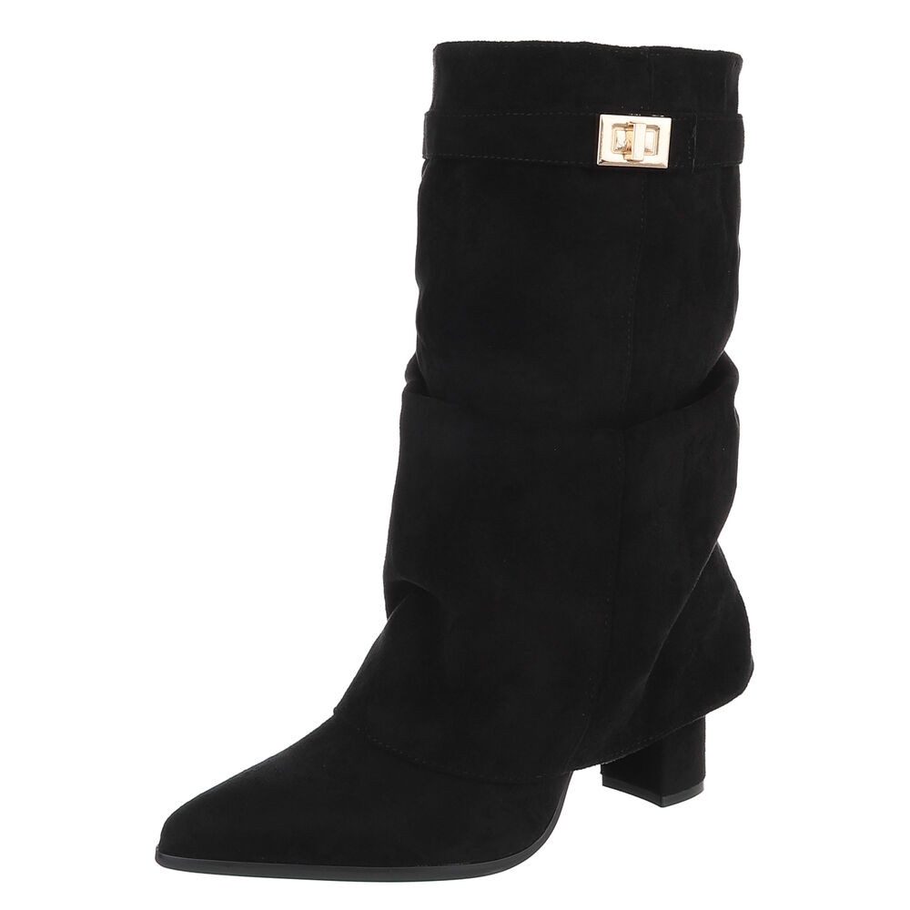 Ital-Design Damen Stiefelette mit Blockabsatz und Schaftumschlag High-Heel-Stiefel (92299606) Blockabsatz Stiefel in Schwarz