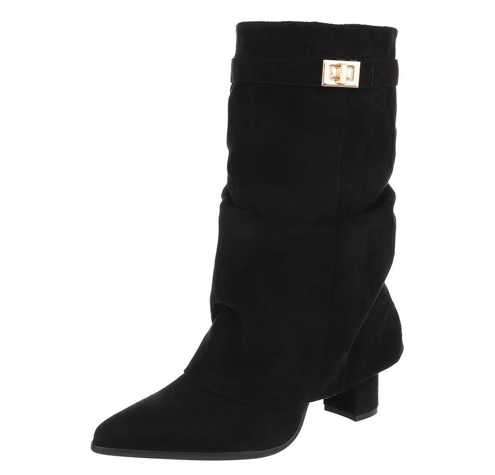 Ital-Design Damen Stiefelette mit Blockabsatz und Schaftumschlag High-Heel-Stiefel (92299604) Blockabsatz Stiefel in Schwarz