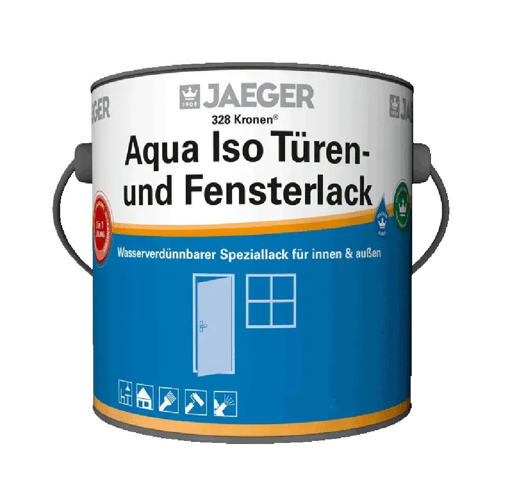 Jaegerlacke Tür- und Fensterlack Kronen® Aqua ISO Türenlack Fensterlack WEISS, wasserverdünnbar, mit Absperrwirkung