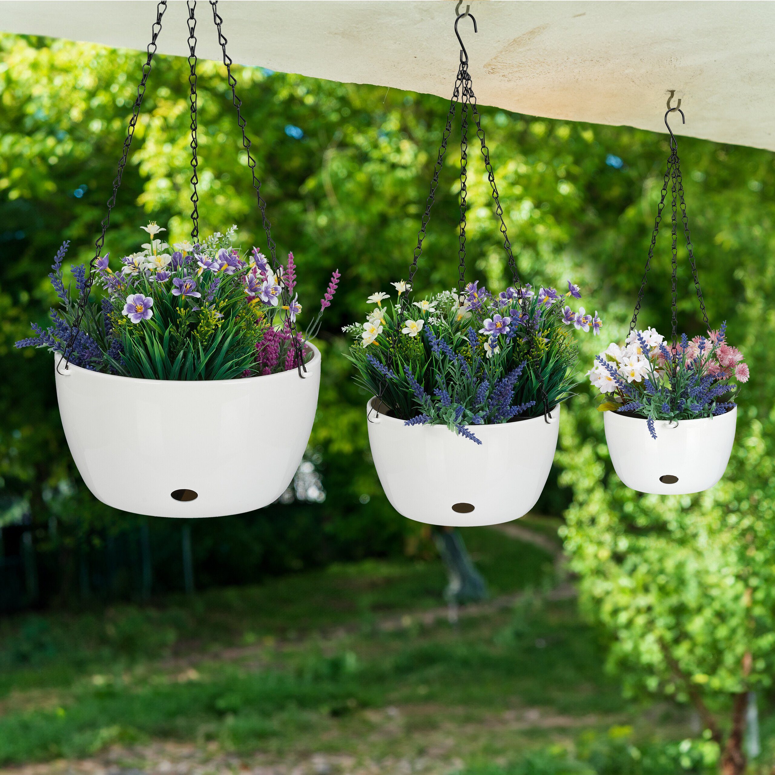 relaxdays Blumenampel mit Wasserspeicher 3er Set (3 St) – Bild 5 von 5