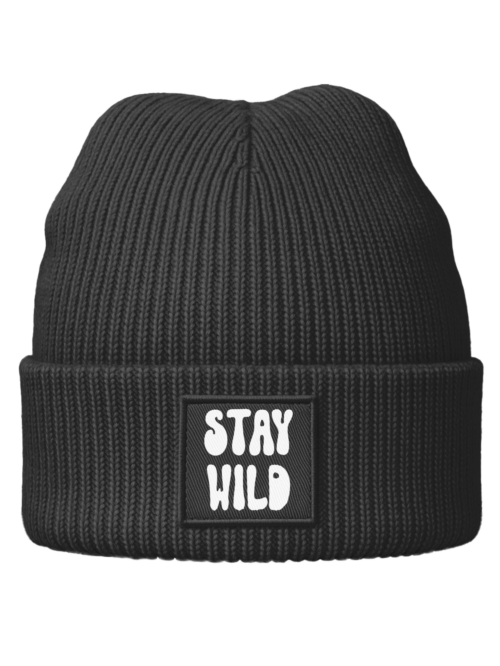 MoonWorks Beanie Kinder Beanie Jungen Patch mit Spruch Stay Wild Aufdruck Print