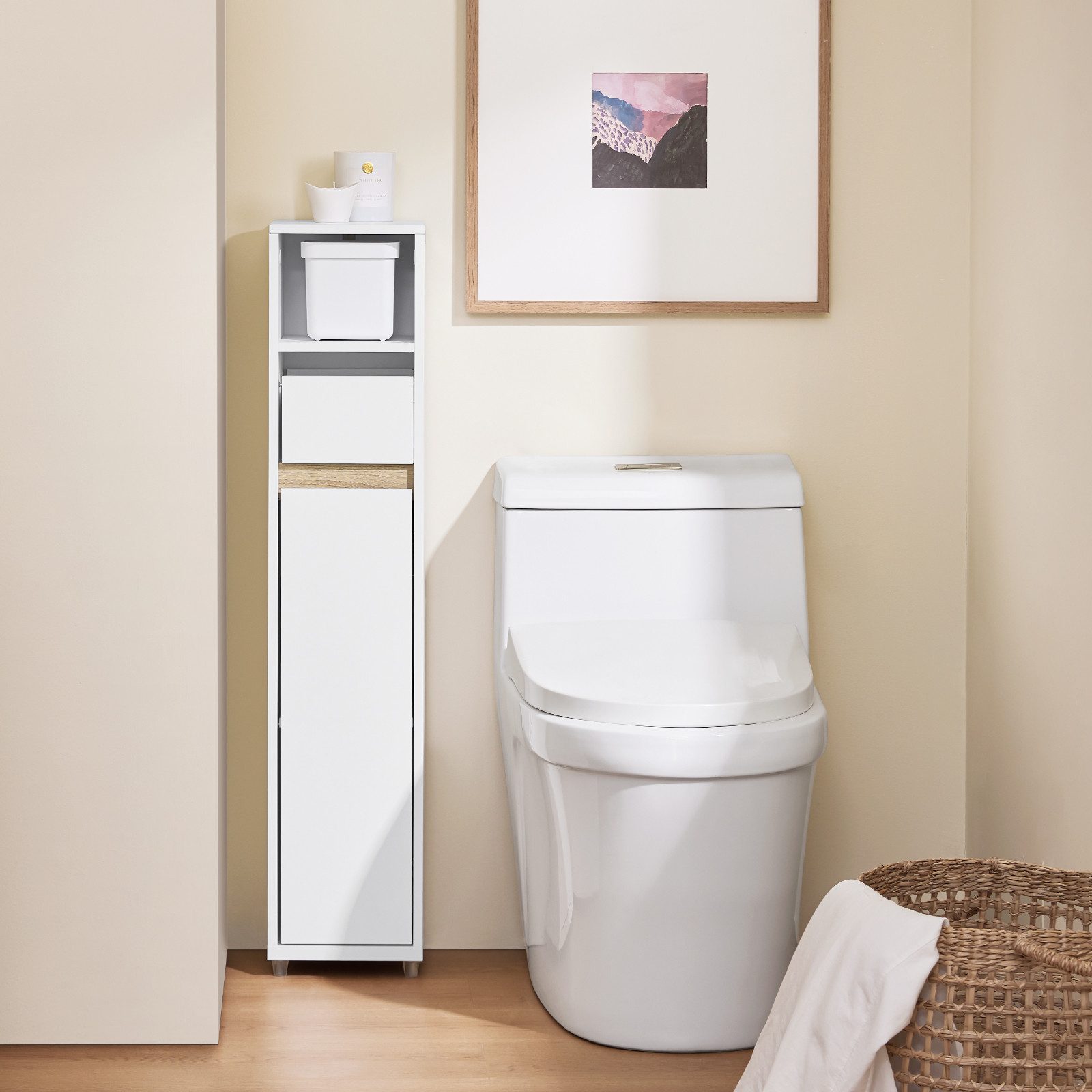 SoBuy Badkommode BZR151, Badezimmerschrank Badschrank Beistellschrank, Badezimmerschrank Badregal Toilettenschrank, mit verstellbarem Regal
