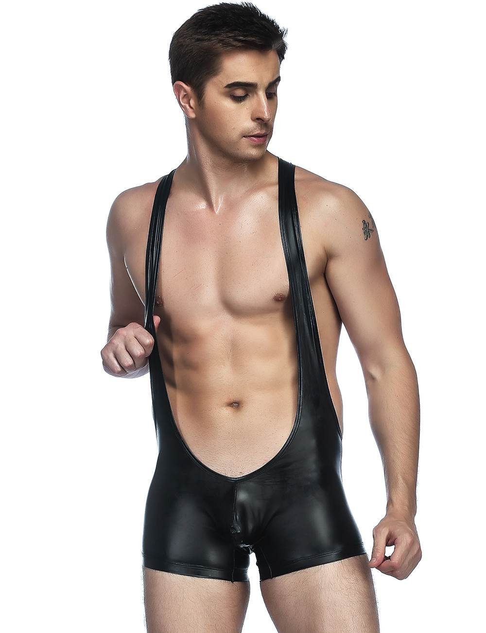 Lau-Fashion Overall Catsuit Body Wetlook Lack Leder Overall Kurze Hose Dessous M/L/XL