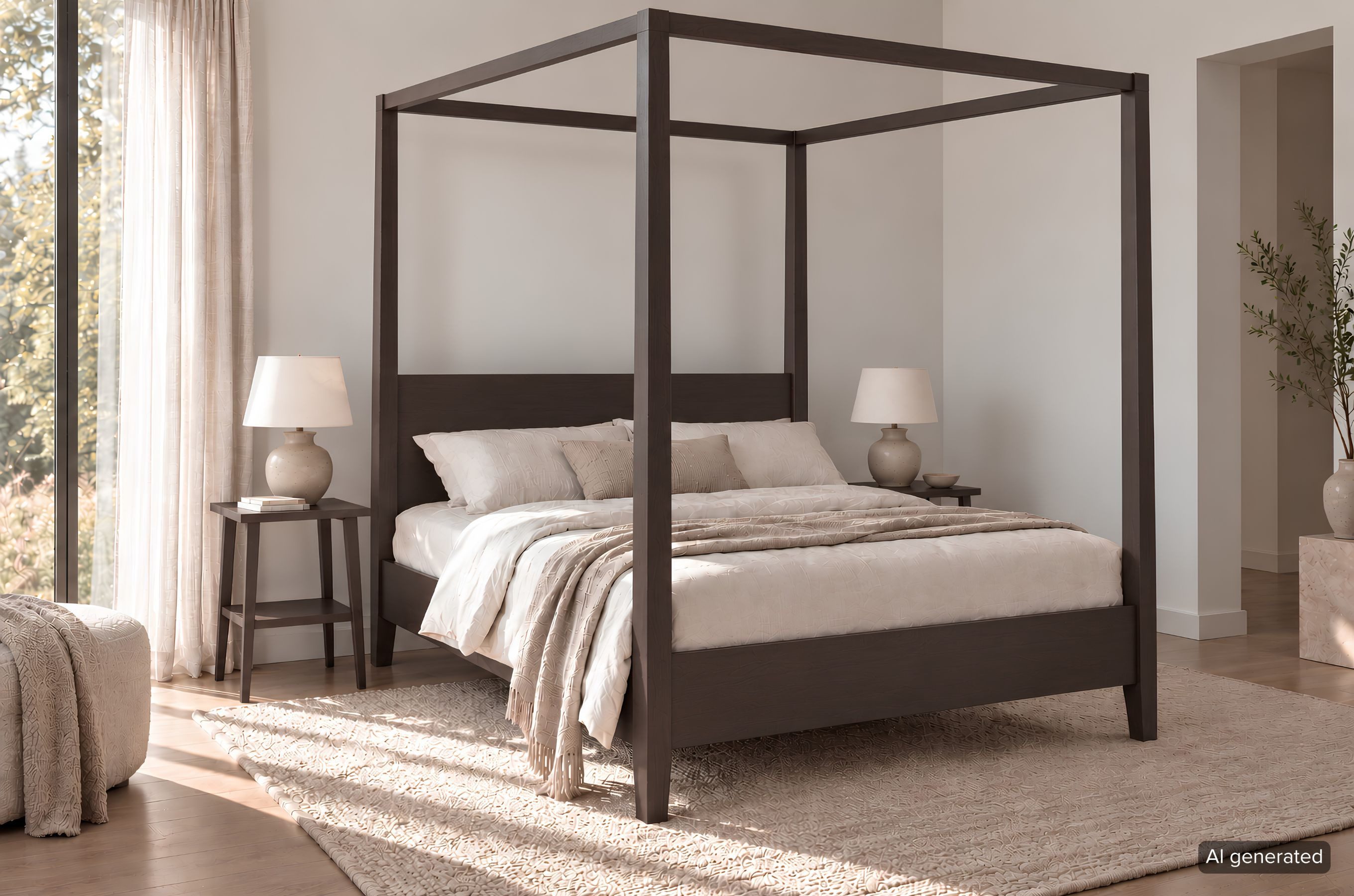 Visby Himmelbett Canopy (Baldachin Bett-Gestell, Buchenbett), 160/200, Buche - lackiert, Palisanderfarben