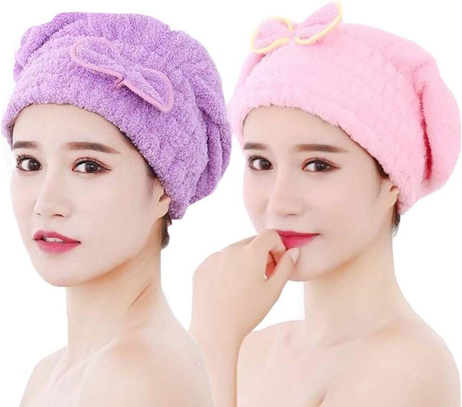 KIKI Hutablage Haartrocknungs-Kappe, schnell trocknende Handtücher,Rosa und Violett