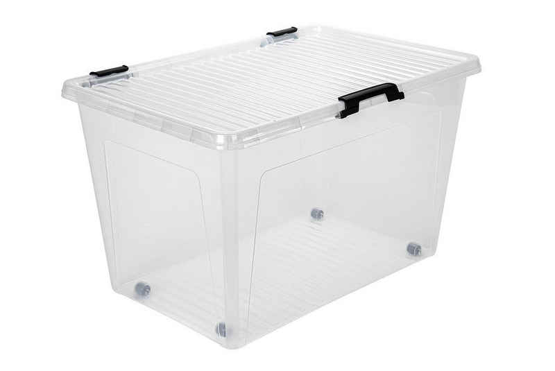 dynamic24 Aufbewahrungsbox mit Rollen (1 St), 52L mit Deckel Kunststoffbox Stapelbox Lager Regal Box