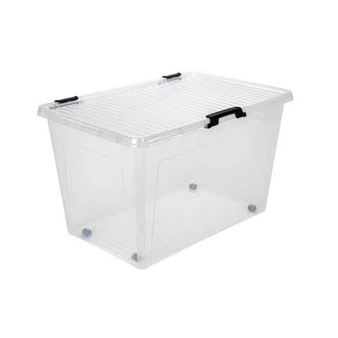 dynamic24 Aufbewahrungsbox mit Rollen (1 St), 52L mit Deckel Kunststoffbox Stapelbox Lager Regal Box