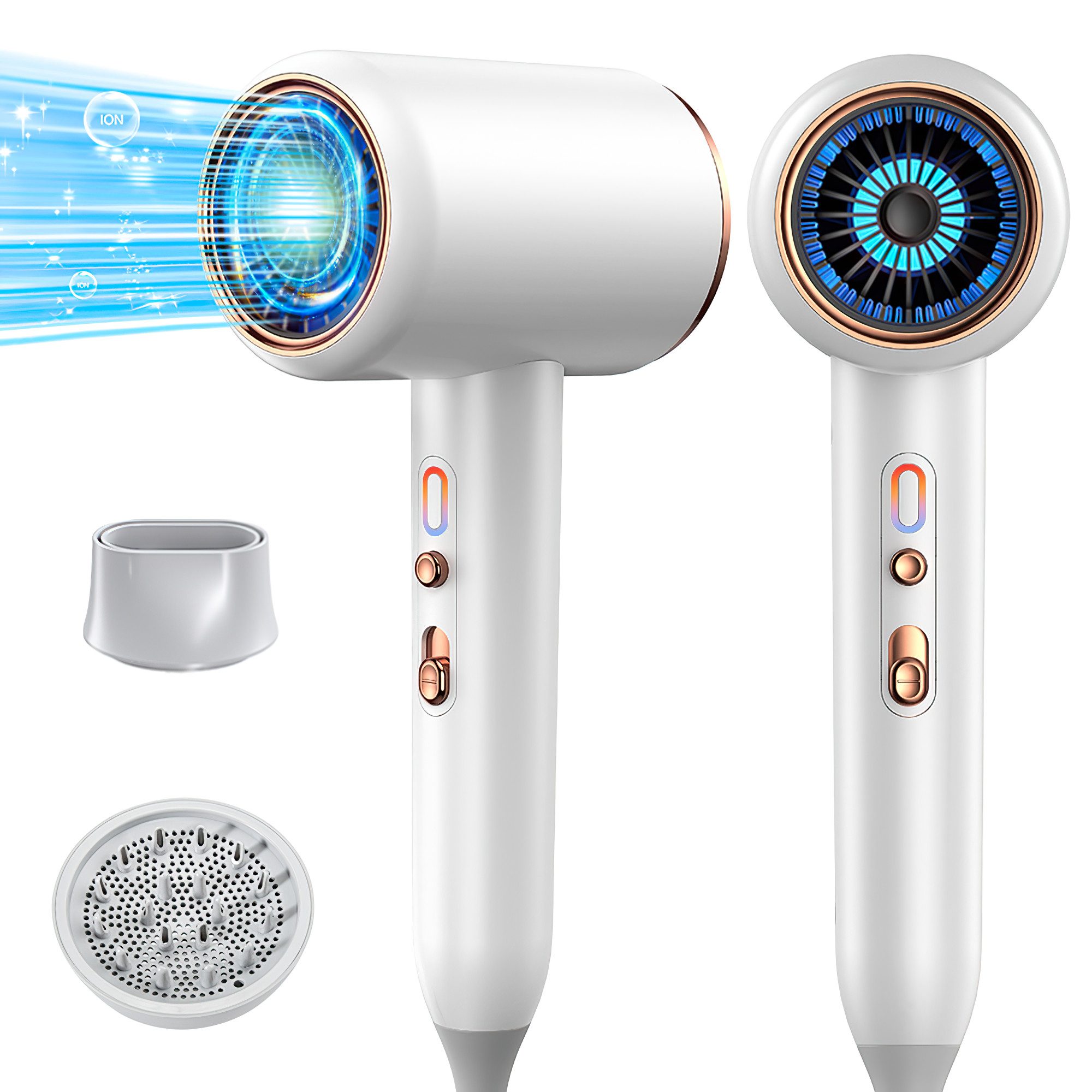 Forrlite Haartrockner Haartrockner Föhn Ionen 2400W,Anti-Spliss mit Kaltluft Modus, 2400 W, (25m/S, 3 Stylingaufsätze, angereichert mit Keratin und, Mandelöl, Ionenpflege - Anti Frizz, langlebiger AC-Motor)