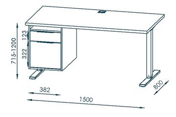 möbelando Schreibtisch 5516 (BxHxT: 150x120x80 cm), aus Spanplatte / Metall in Metall platingrau - weiß matt