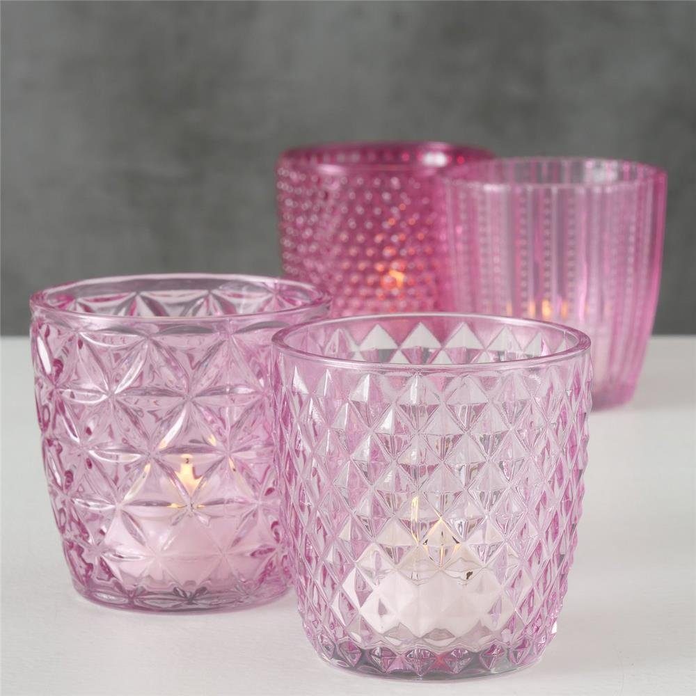 Windlicht Kerzenhalter, Pink Marilu Teelichthalter Rosa, aus / BOLTZE Glas, Set, 4er