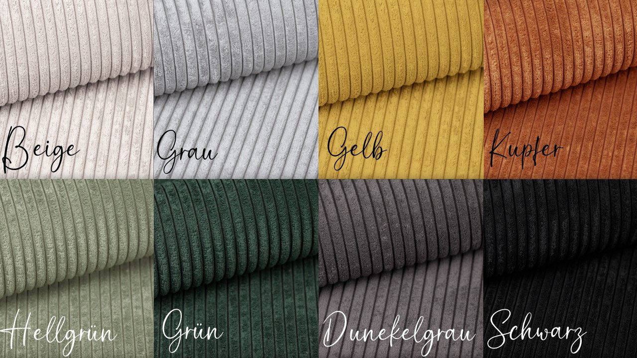 Kaiser Möbel Ecksofa Eckcouch U form, SIENA stoff Poso, Maloy, Salvador,Velo, Artico, U-Form, Wahl aus 4 Stoffen, Komfortsitz mit HR-Schaum