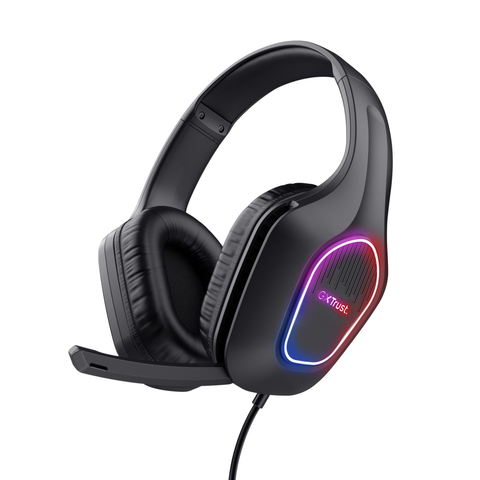 Trust GXT416 ZIROX LED Gaming Headset PC Laptop Konsolen Gaming-Headset (Kabelgebundenes Gaming-Headset, Anschluss: 3,5 mm I Mikrofon: Hochklappbar / Flip-up I Bedienung: Lautstärkeregler + Mikrofon-Stummschaltung an der Hörmuschel I Beleuchtung: Mehrfarbige LED-Beleuchtung, USB-betrieben I Kompatibilität: PC, PlayStation, Xbox, Nintendo Switch und weitere 3,5-mm-Geräte)