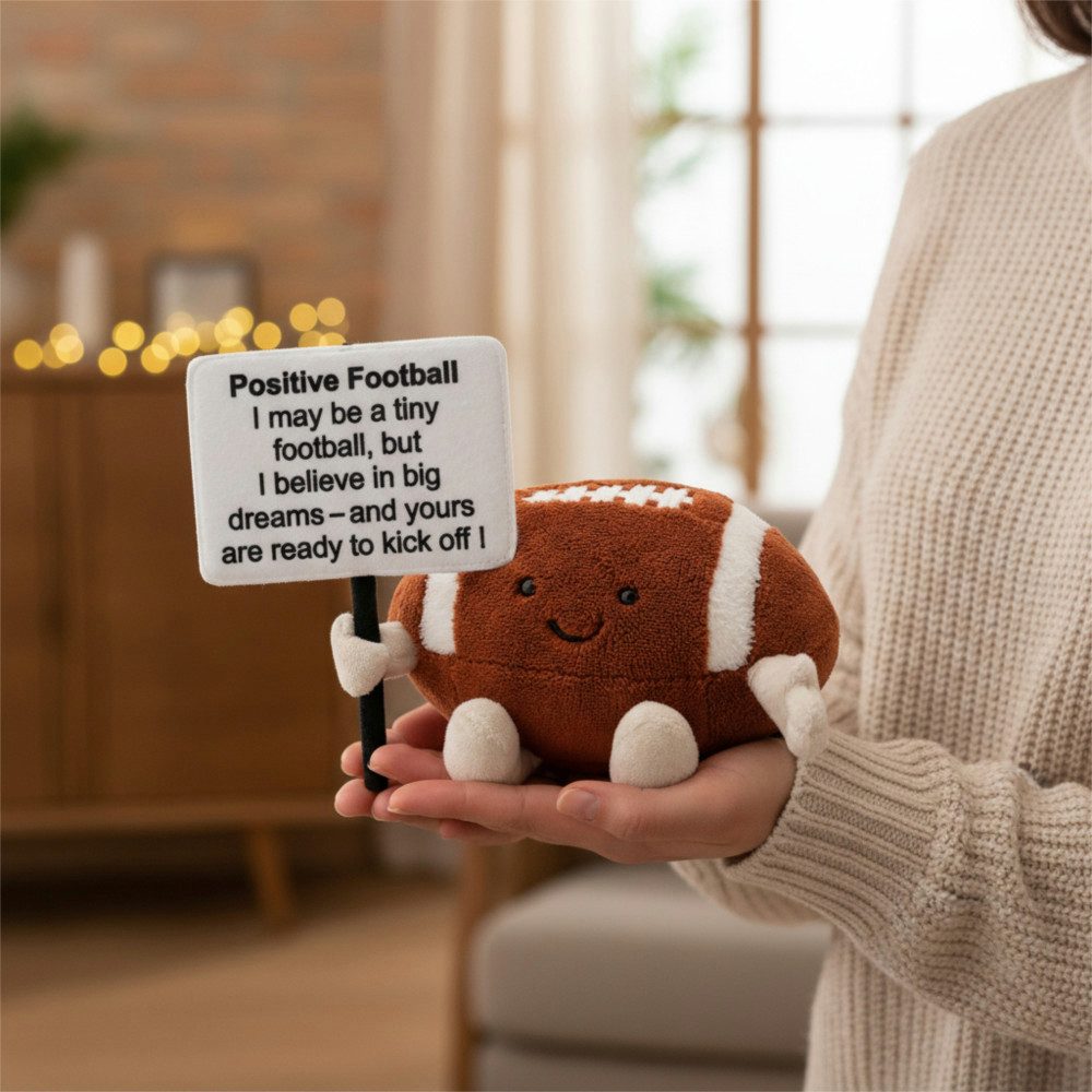 40YARDS Dekokissen American Football Glücksbringer Positive Football Kuscheltier, Weiches Plüschkissen in Football Form – mit Motivationsschild