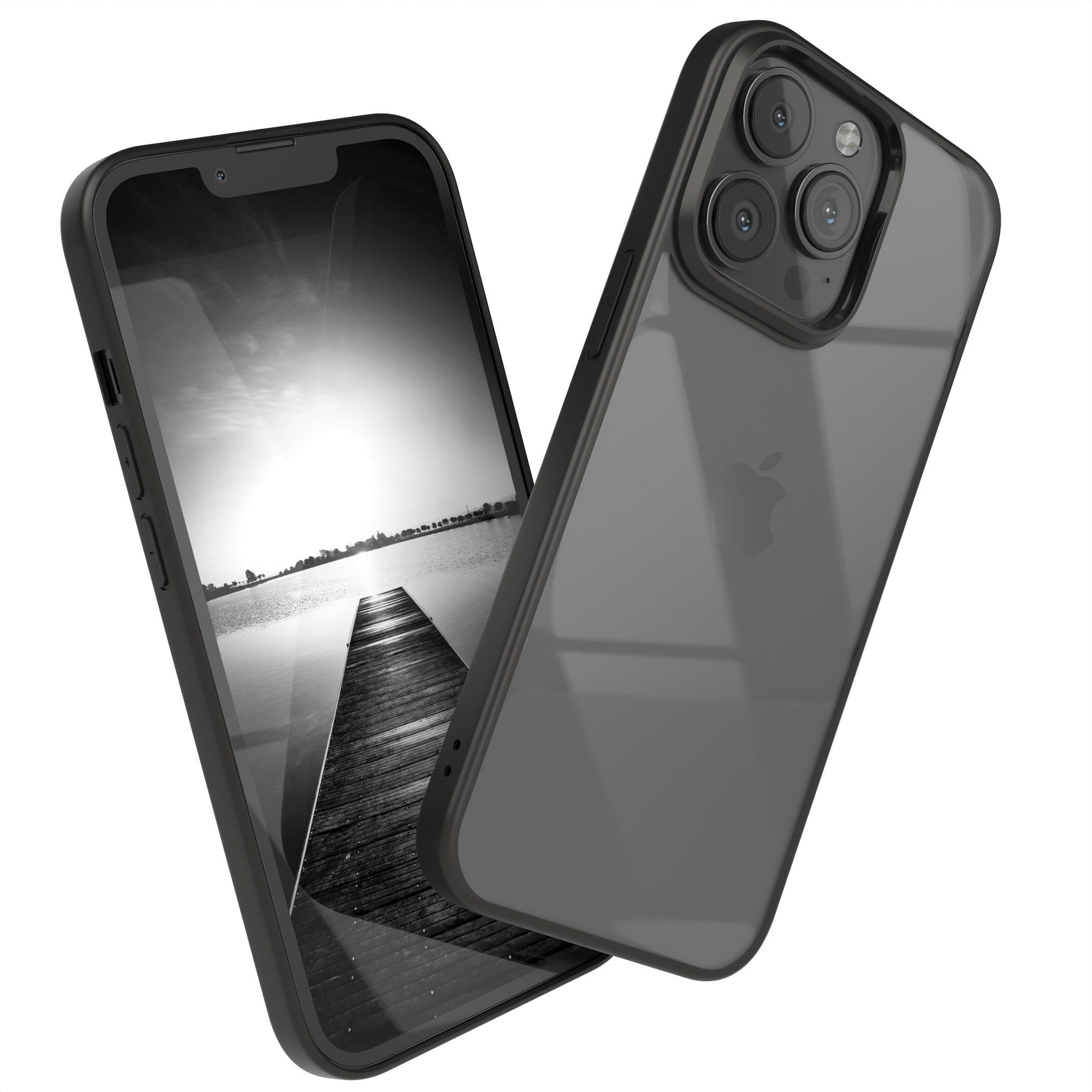 EAZY CASE Handyhülle Bumper Case für Apple iPhone 13 Pro 6,1 Zoll, Hülle Durchsichtig kratzfest Back Cover mit Displayschutz Schwarz