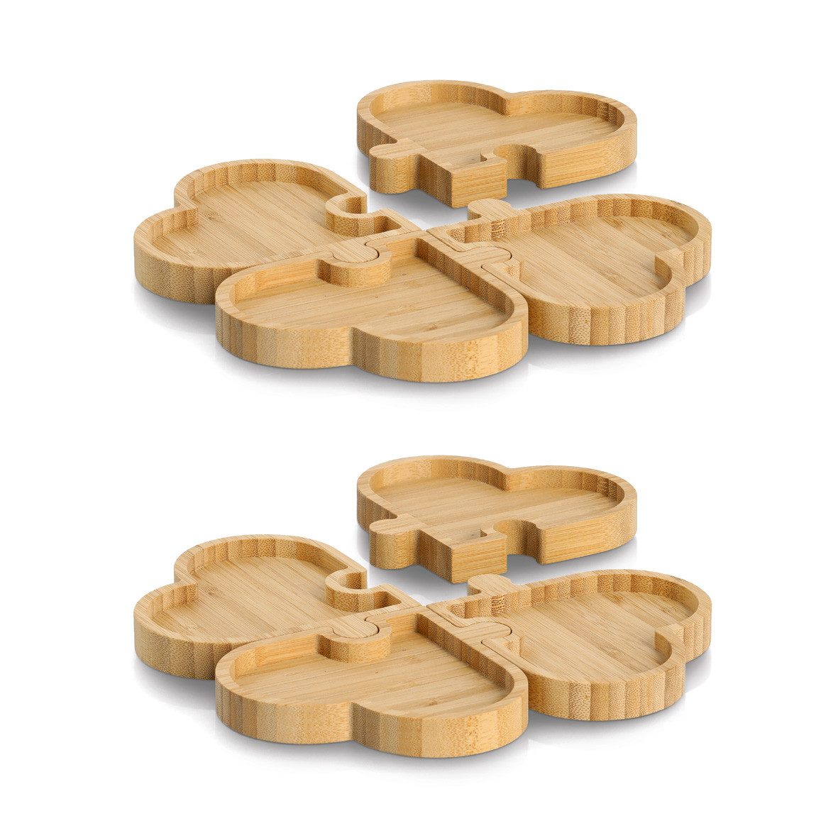Zeller Present Snackschale Snackteller "Hearts", Bambus, 2x 4-teiliges Set, Bambus, (Set, 8-tlg), ca. 24x24x1,8 cm