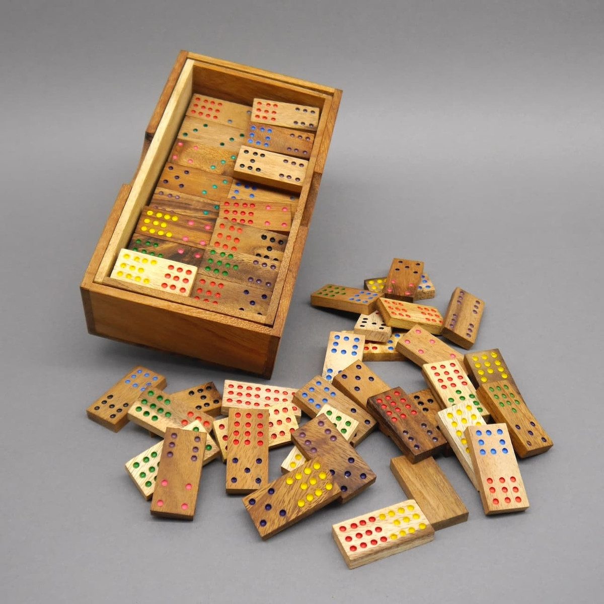 ROMBOL Denkspiele Spiel DOMINO DOPPEL 12 - edles Holzdomino, Legespiel, Holzspiel