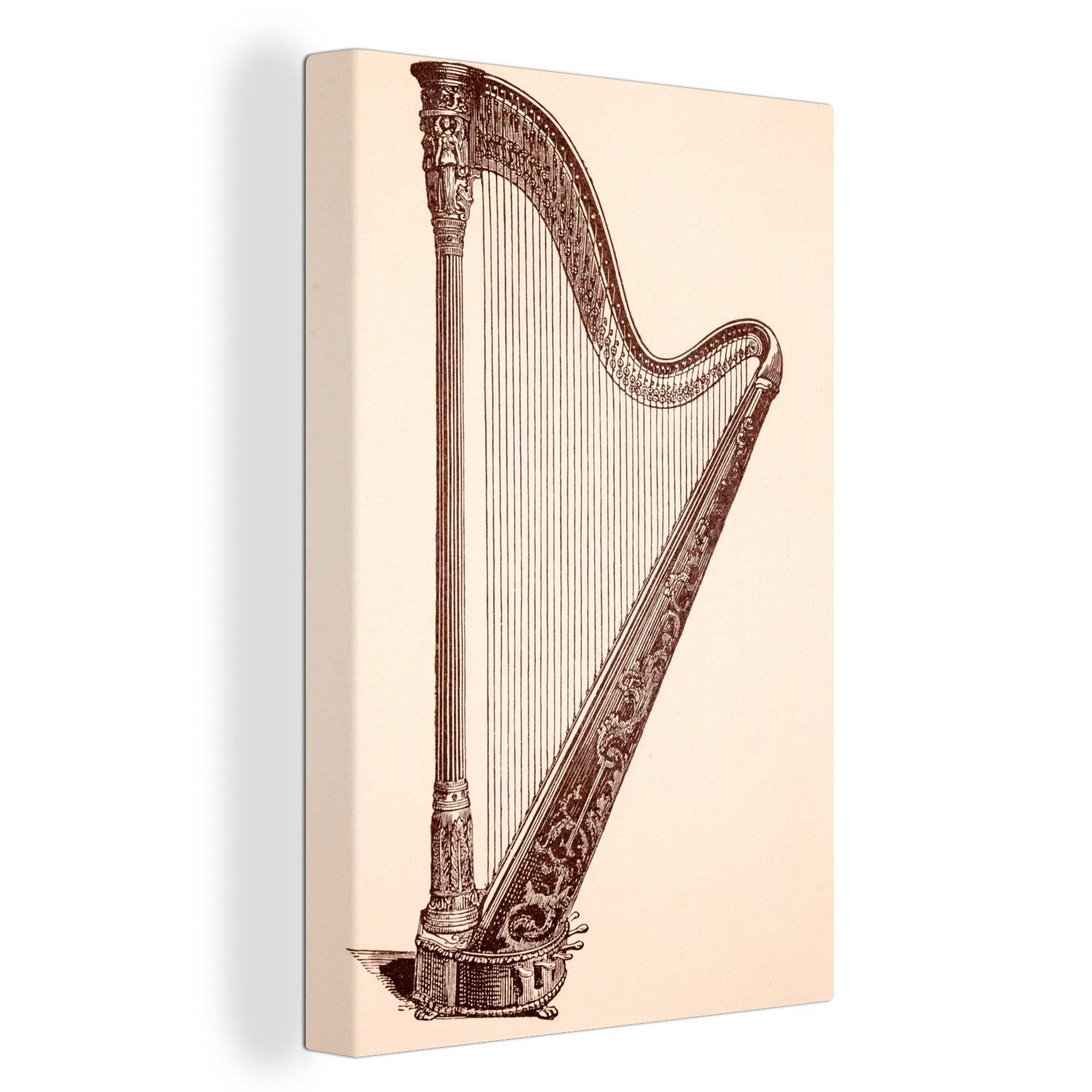 OneMillionCanvasses® Leinwandbild Illustration einer Harfe aus dem Jahr 1900, (1 St), Leinwandbild fertig bespannt inkl. Zackenaufhänger, Gemälde, 20x30 cm