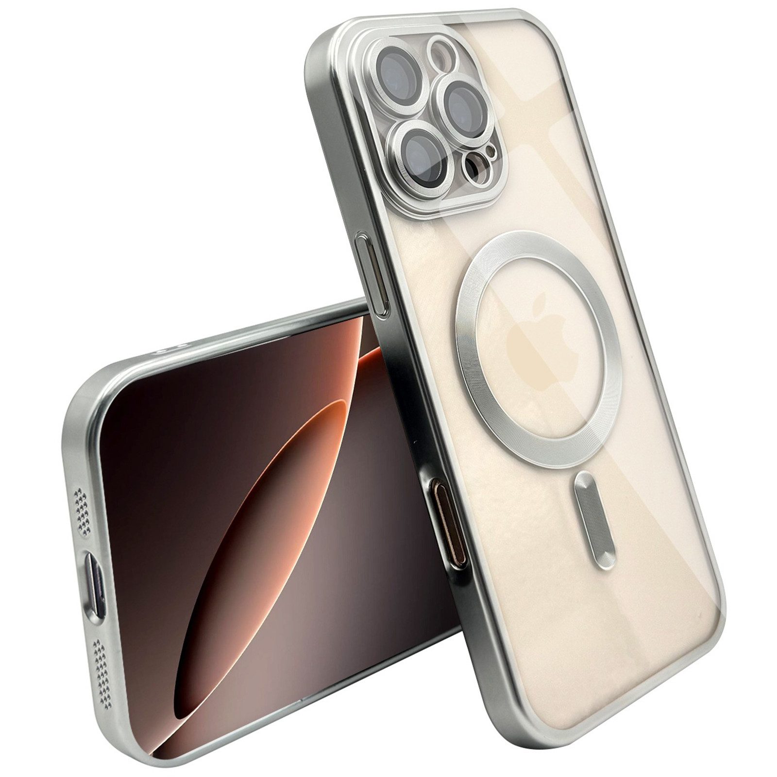 Wörleonline Handyhülle für iPhone 16 Pro / iPhone 16 Pro Max mit integriertem Kameraschutz, TPU Schutzhülle in passendem Titan-Farbton, MagSafe kompatible Hülle