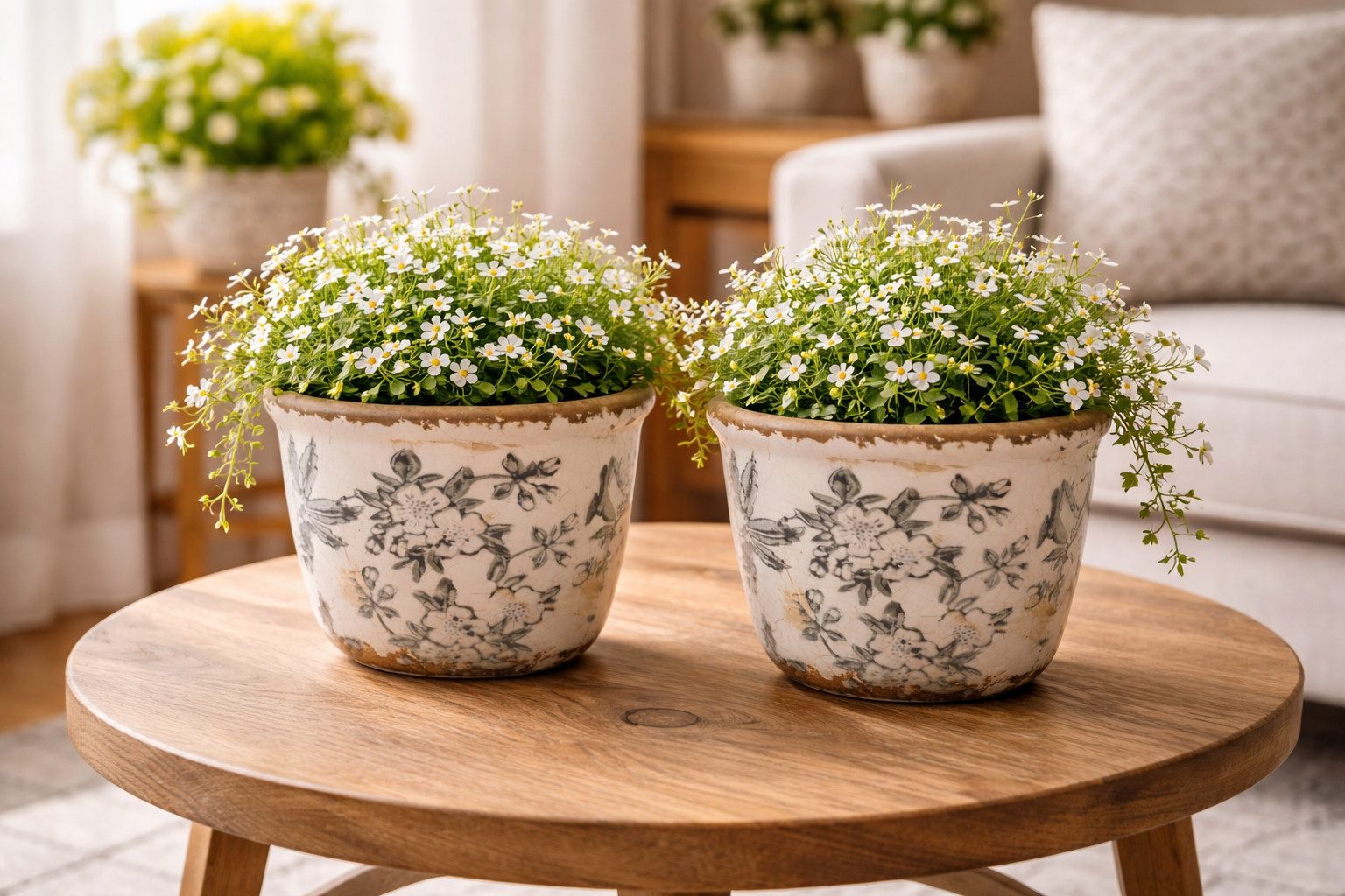 finehomegarden Blumentopf Übertopf Mush Keramik 2erSet Ø7,5cm/Ø11cm Rustikales Antikes Topf (Set, 2 St., 2 tlg), Shabby Antik grau-creme kraklee 2Größen wählbar