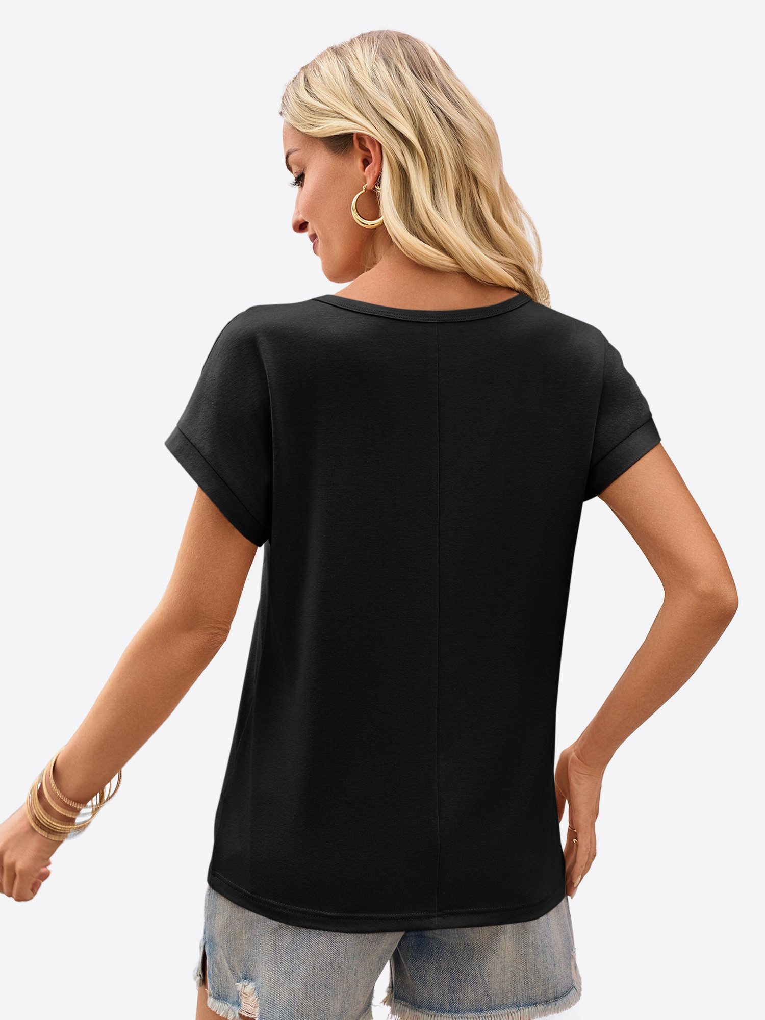 Imily Bela T-Shirt Damen Freizeit Bluse mit Spitze (Packung, 1-tlg., 1per-P günstig online kaufen