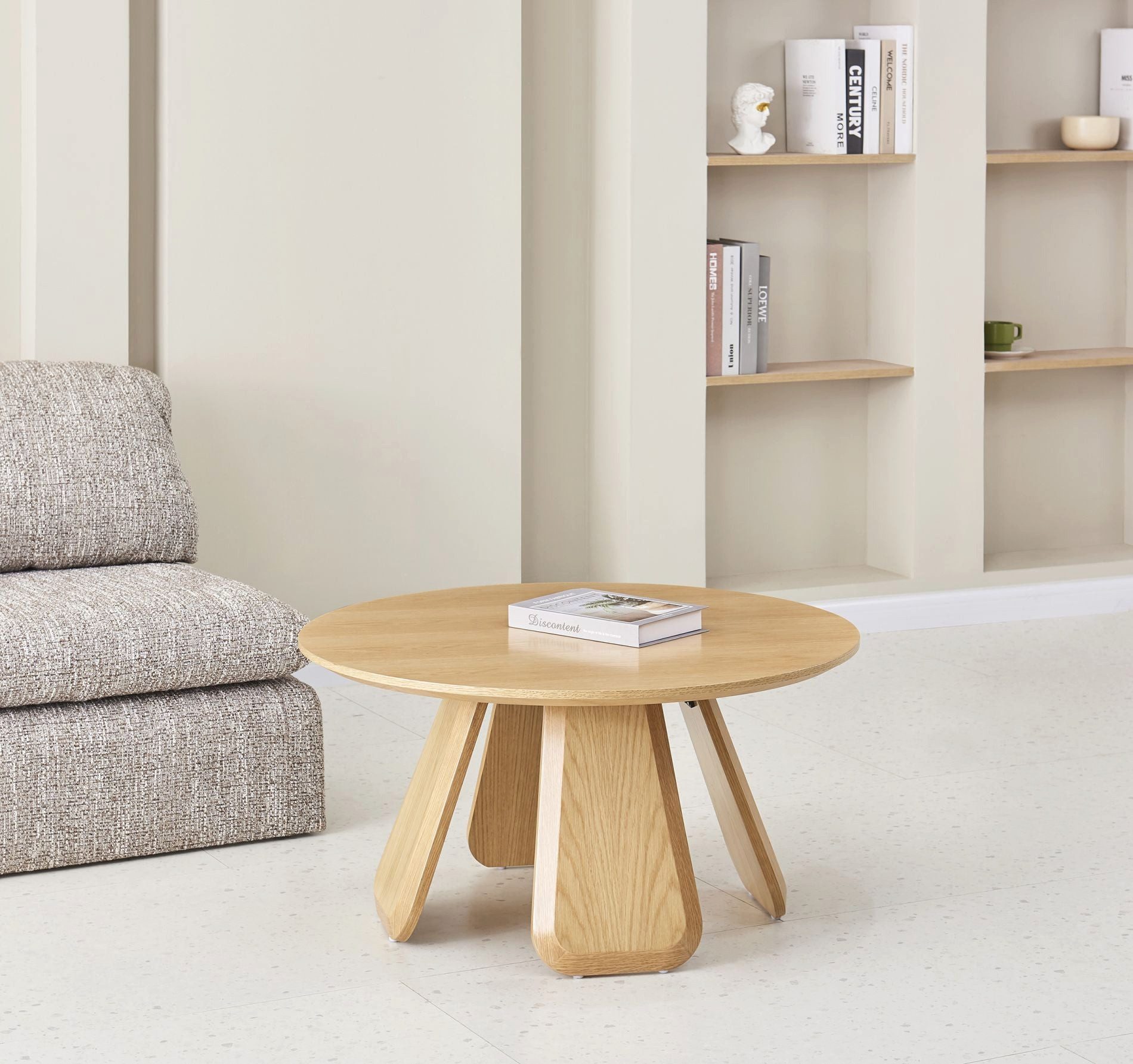 Selsey Couchtisch AFFITLY, Runder Couchtisch 80 cm, Eiche Natur Optik, MDF mit Echtholzfurnier