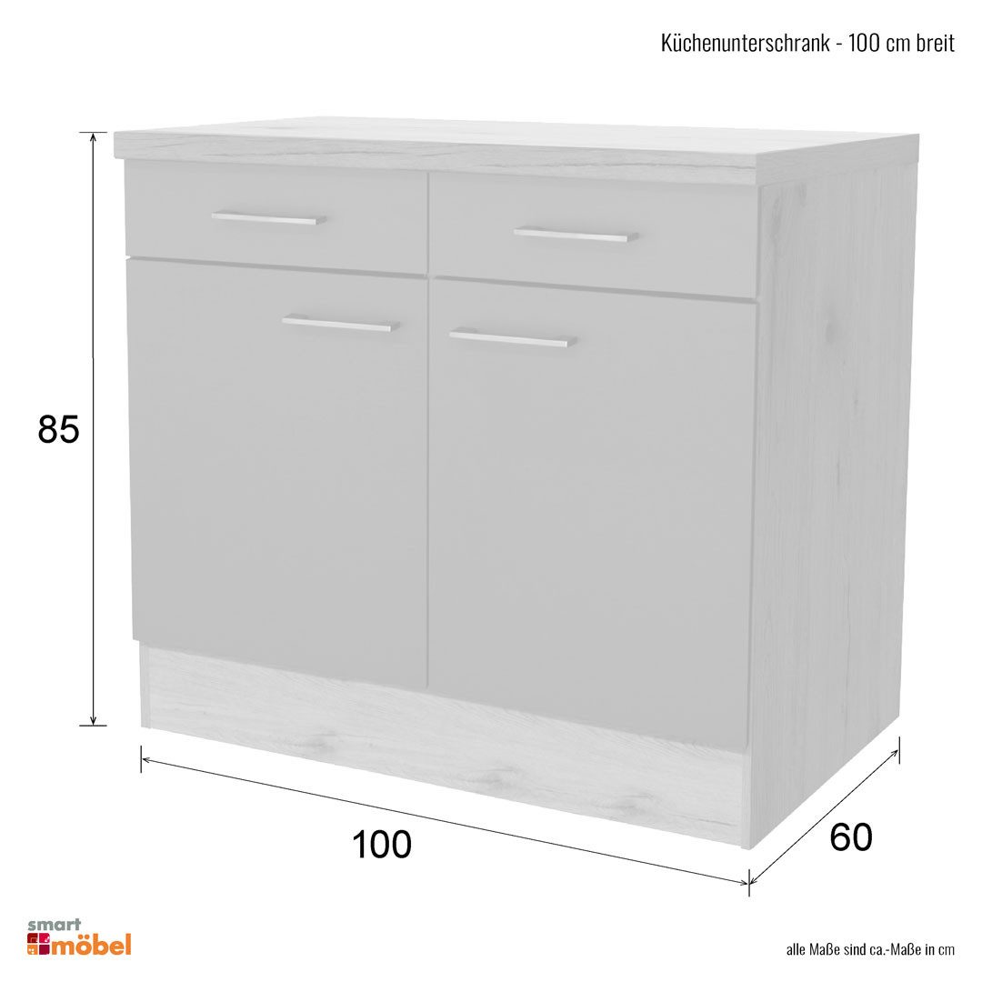 Flex-Well Unterschrank Küchenunterschrank - 100 cm breit - Magnolia Matt Lancelot Oak Vintea