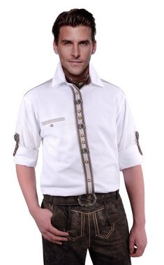 Moschen-Bayern Trachtenhemd Trachtenhemd Herren Wiesn-Hemd mit Edelweiß zur Lederhose - Herrenhemd Langarm + Kurzarm Weiß