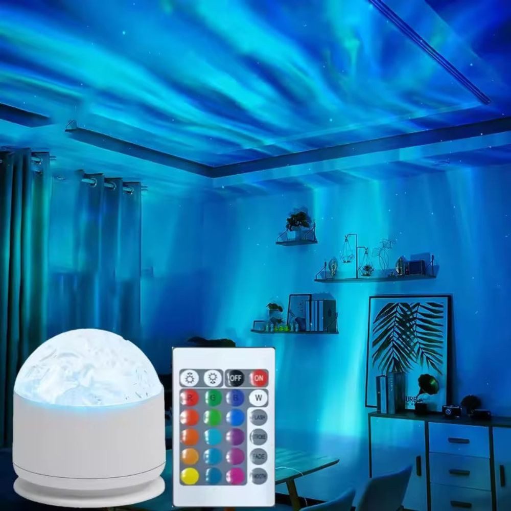 Wrischan Projektionslampe LED Sternenlicht Projektor 16 Farben USB Fernbedienung Nachtlicht, LED fest integriert, 16 Farben, Fernbedienung, Aurora Effekt, USB wiederaufladbar