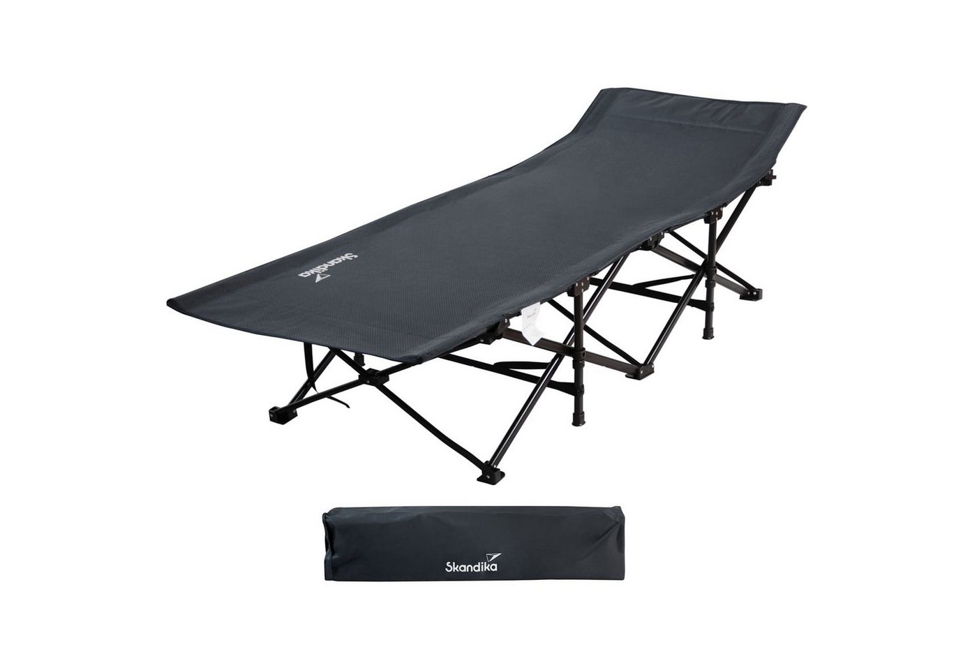 Skandika Campingliege Erola, Bequemes Klappbett, große Liegefläche, faltbar, Campingbett (Quick-Up Funktion, Rahmen mit Verstärkten Verbindungen) Feldbett, stabile Konstruktion, bis 150kg, Seitentasche, Tragetasche