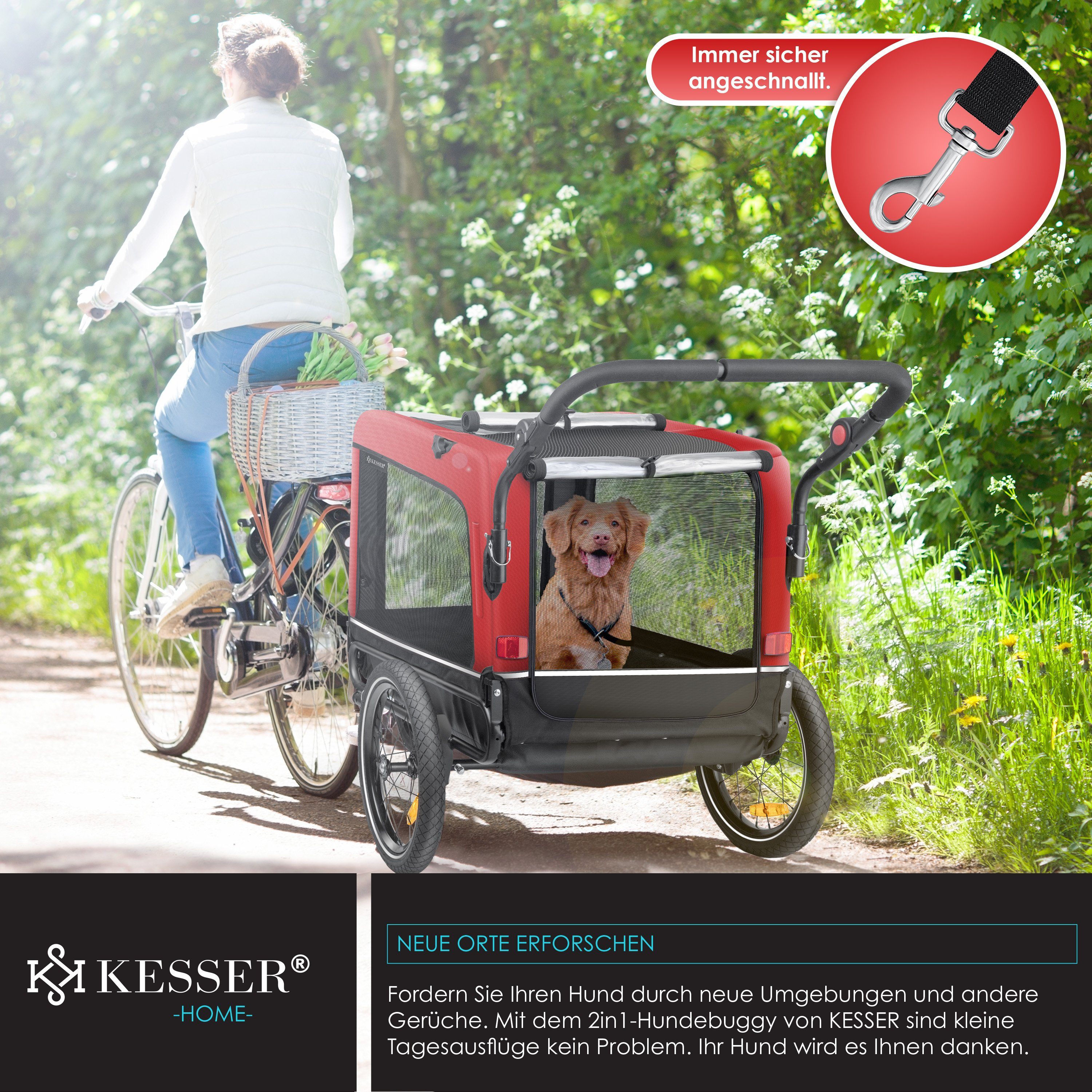 KESSER Fahrradhundeanhänger, Hundeanhänger Boxer 3-in-1 Hundebuggy Jogger Fahrradanhänger – Bild 5 von 5