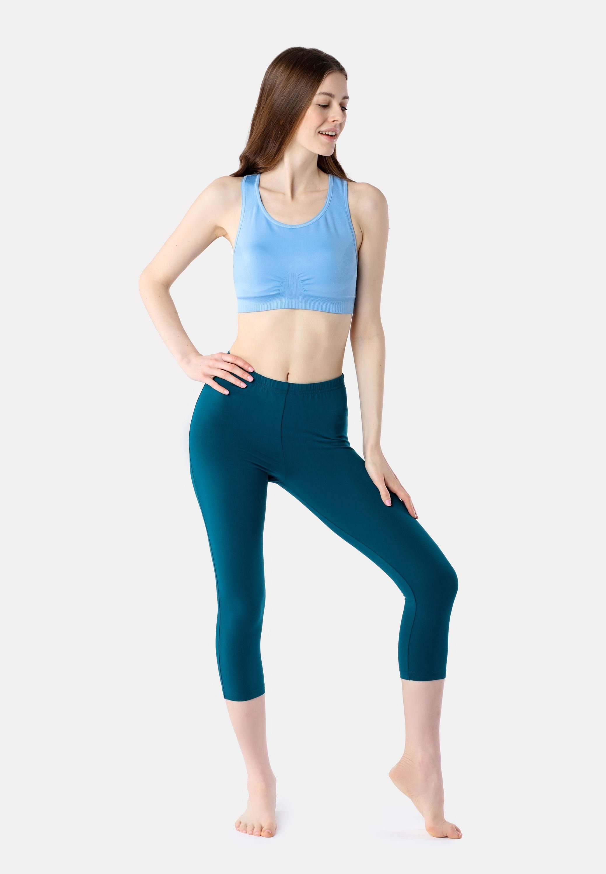 Bund Leggings 3/4 BLV50-204 Leggings Bellivalini Damen Smaragdgrün Viskose elastischer aus (1-tlg)