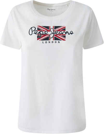 Pepe Jeans Print-Shirt »NEW VIRGINIA« mit klassischem Marken-Flaggen Frotprint im Brustbereich in klassischer Basic Passform
