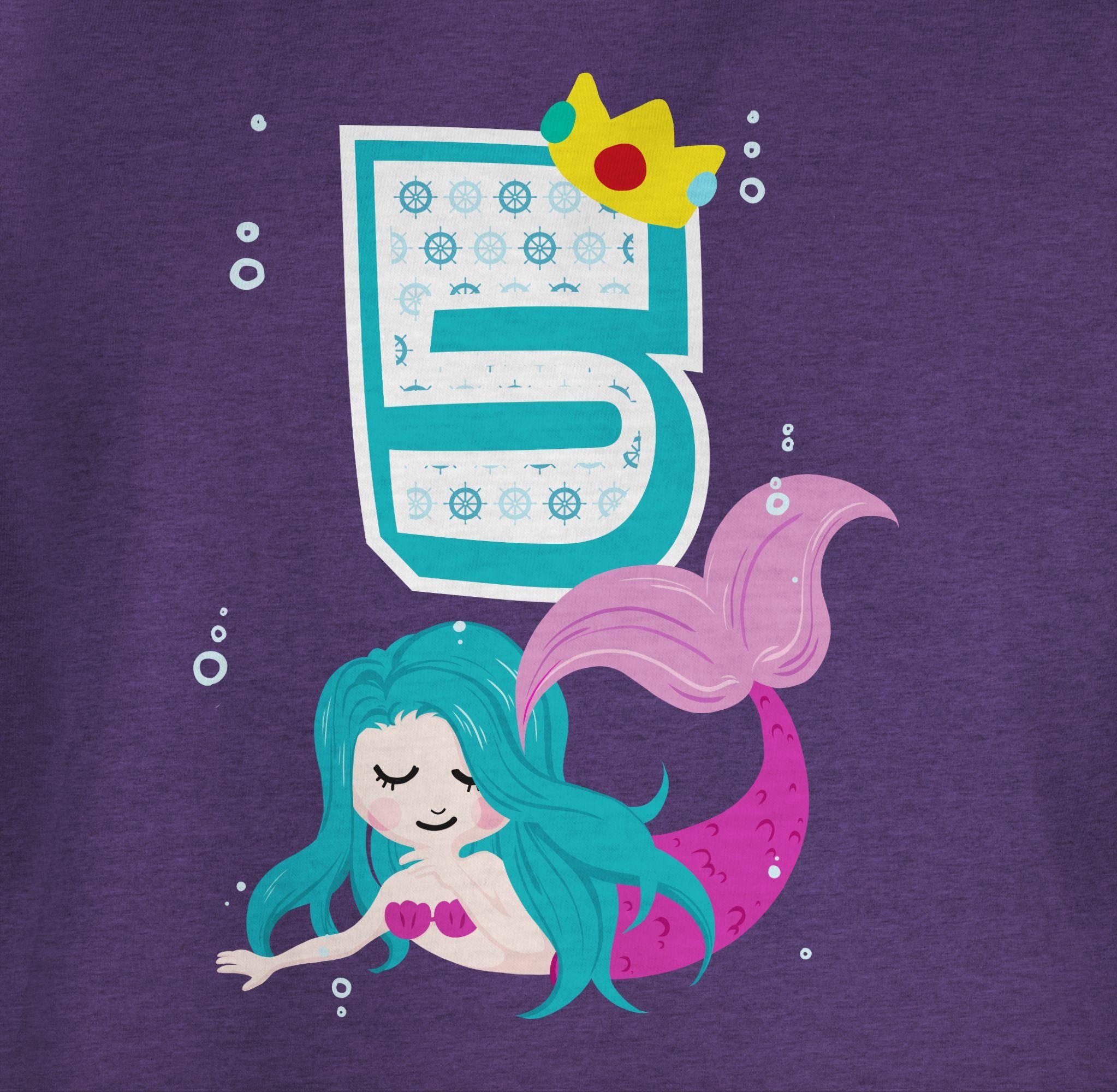 T-Shirt 2 Fünfter 5. Meerjungfrau Meliert Shirtracer Lila Geburtstag