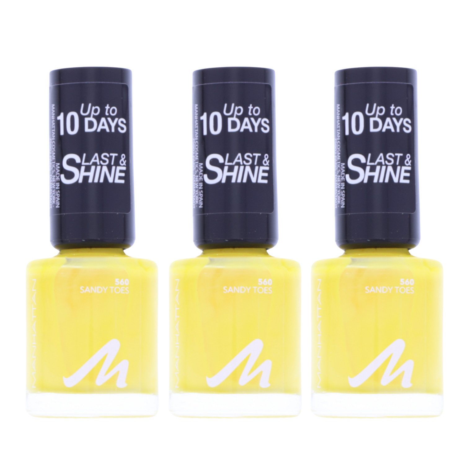 MANHATTAN Nagellack 3 x Manhattan Last & Shine Nail Polish 560 Sandy Toes je 8ml Nagellack