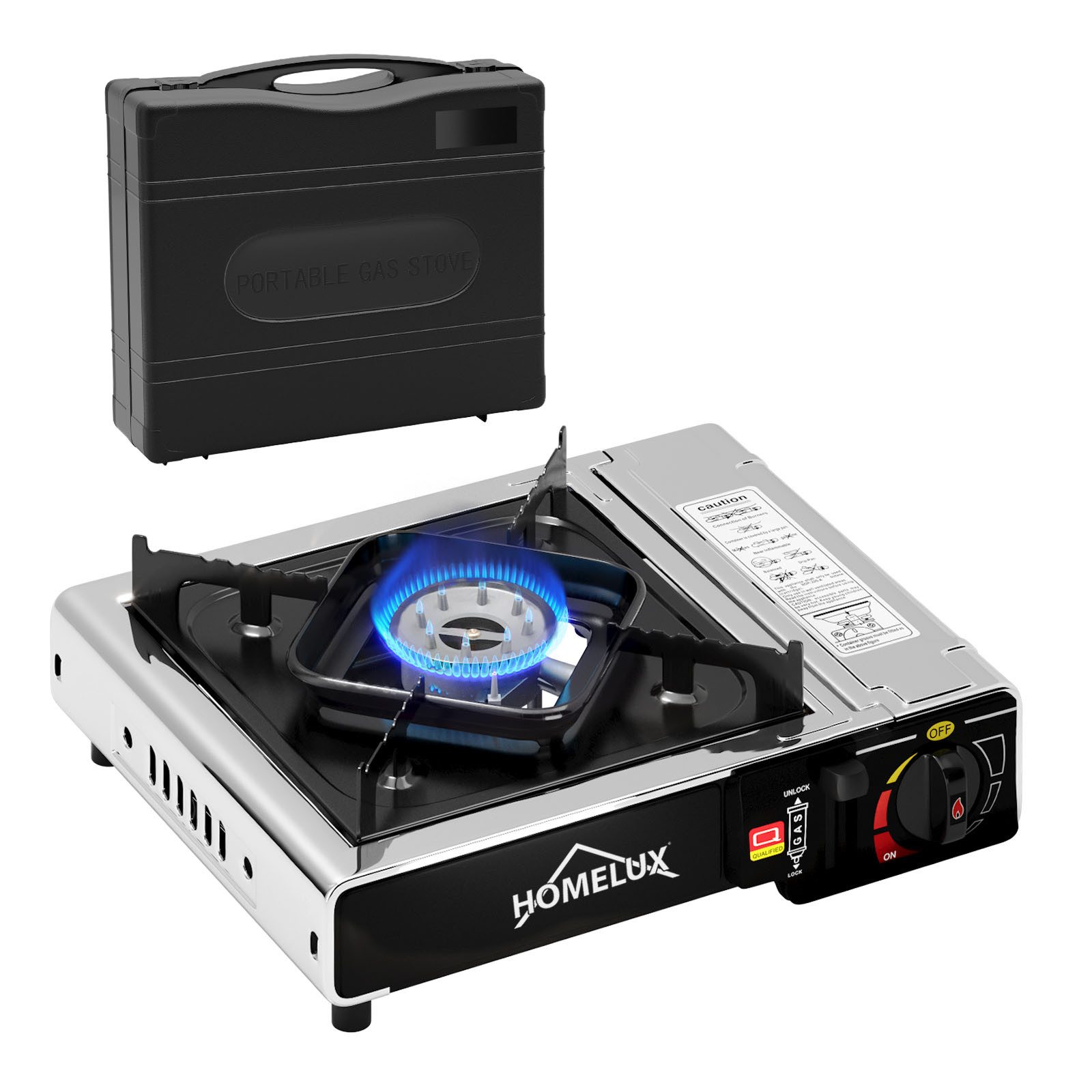 HOMELUX Gaskocher Campingkocher 2,2 KW mit Gaskartuschen und Tragekoffer, (Set, 0-St., Grill Camper im Outdoor Camping), 2,2 KW