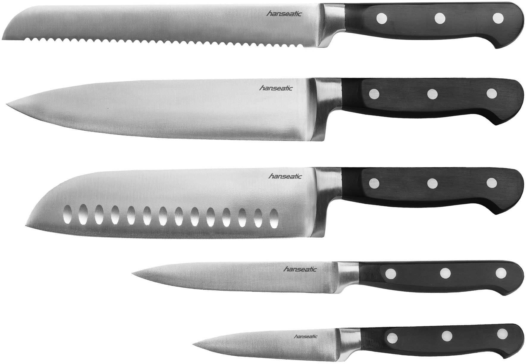 Hanseatic Ножи-Set hanseatic PREMIUM, 5-teilig (Set, 5-tlg), mit schwarzen Griffen, mit Nieten