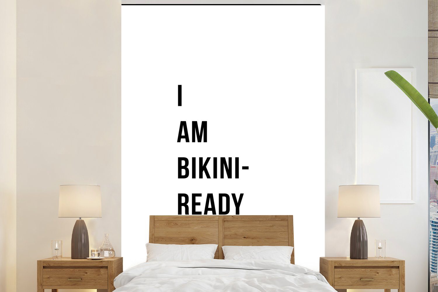 Bikini, für Wohnzimmer, Weiß für Tapete Vinyl Fototapete St), bereit - Wandtapete Zitat - (3 den bedruckt, MuchoWow Matt, Ich bin Montagefertig