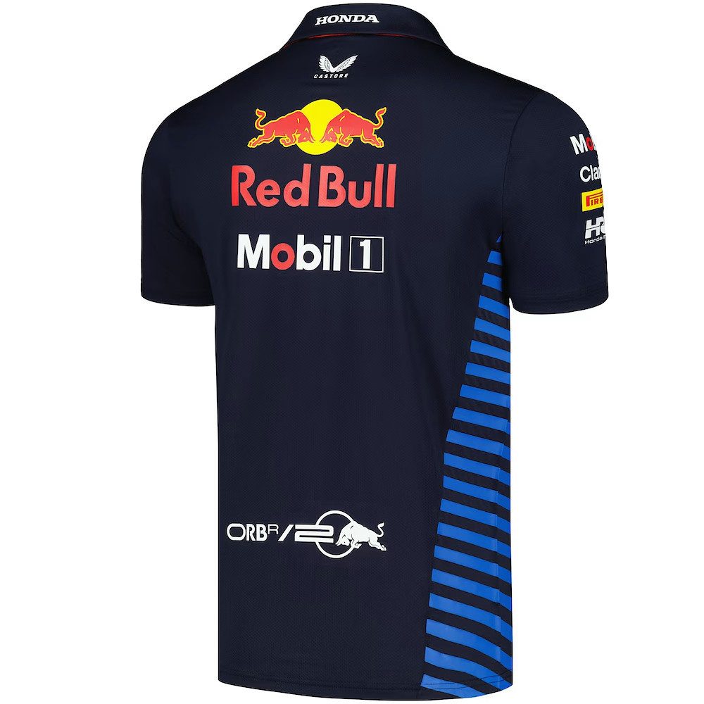 Castore Poloshirt Red Bull Formel 1 Team Polo Shirt Motorsport Sportshirt Original Teamdesign mit Logos auf Brust, Rücken und Ärmeln