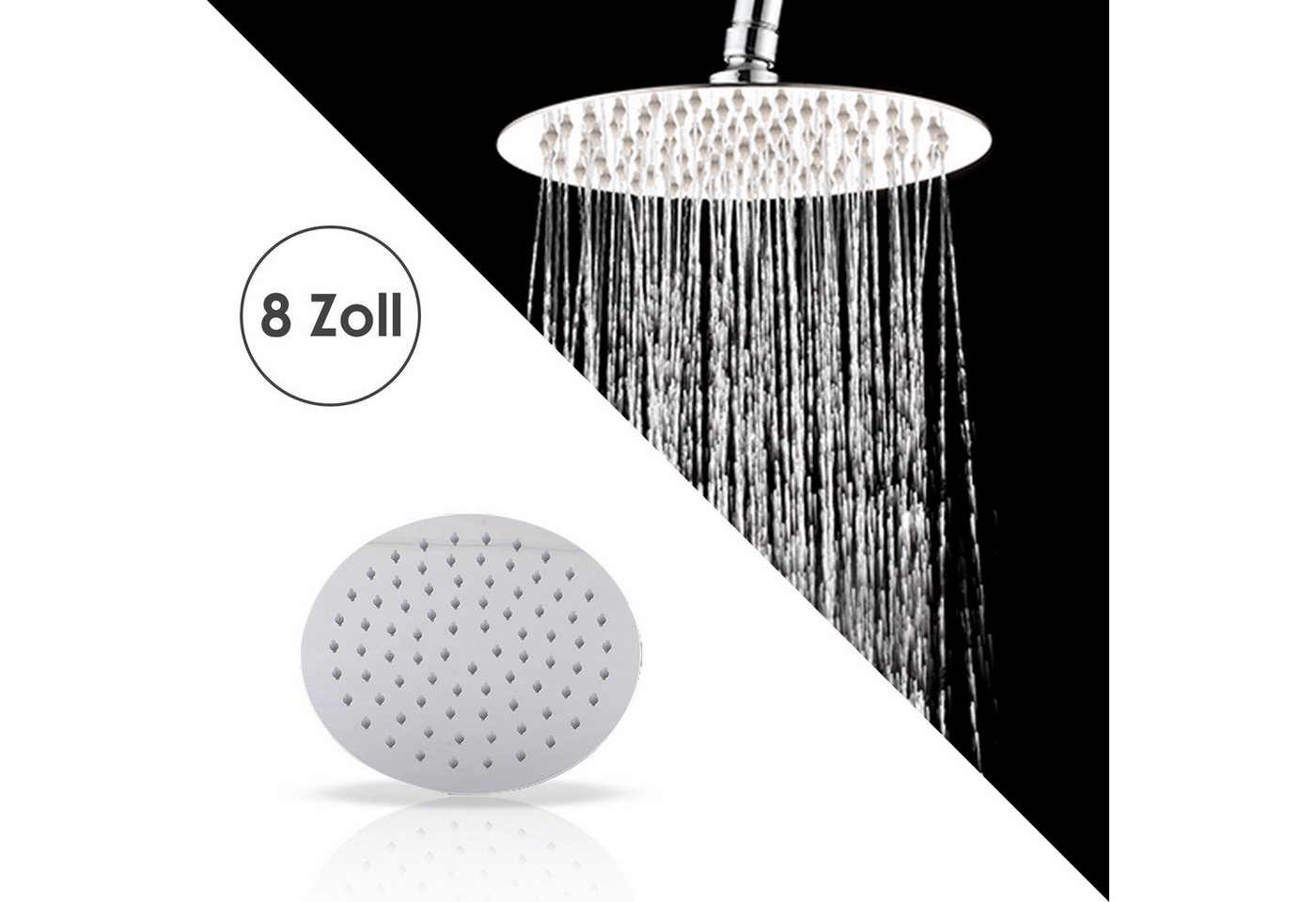 Thumbnail - Clanmacy Kopfbrause Edelstahl Kopfbrause Duschkopf Regendusche 304 Regenbrause 20CM Rund, einstellbare Duschkopf