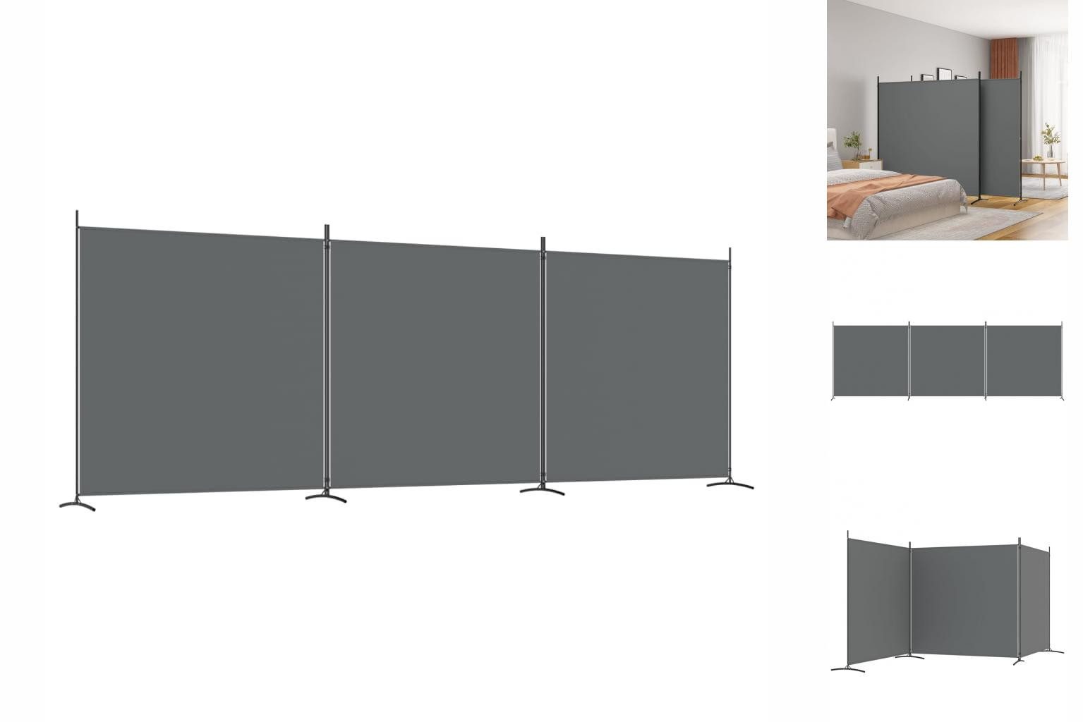 vidaXL Paravent 3-tlg Paravent Anthrazit 525x180 cm Stoff Spanische Wand Sichtschutz S