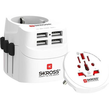 SKROSS Universal-Reisestecker Pro Light USB World 4xA Reiseadapter, weiß Weltreiseadapter Länderstecker