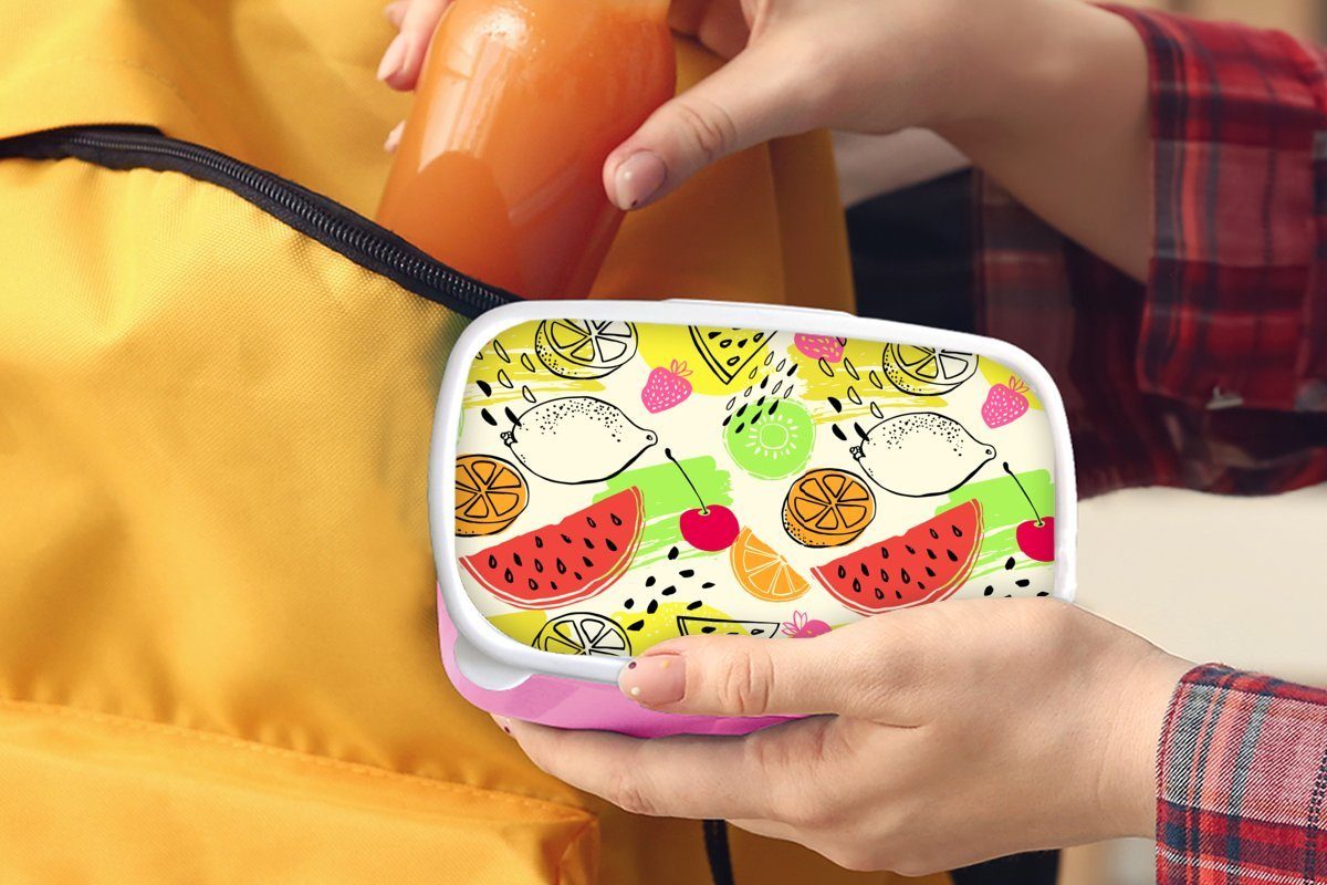 MuchoWow Lunchbox Obst - Farben Snackbox, Erwachsene, Grün, (2-tlg), Mädchen, Kunststoff Kunststoff, - - für Brotdose Gelb Kinder, Brotbox rosa