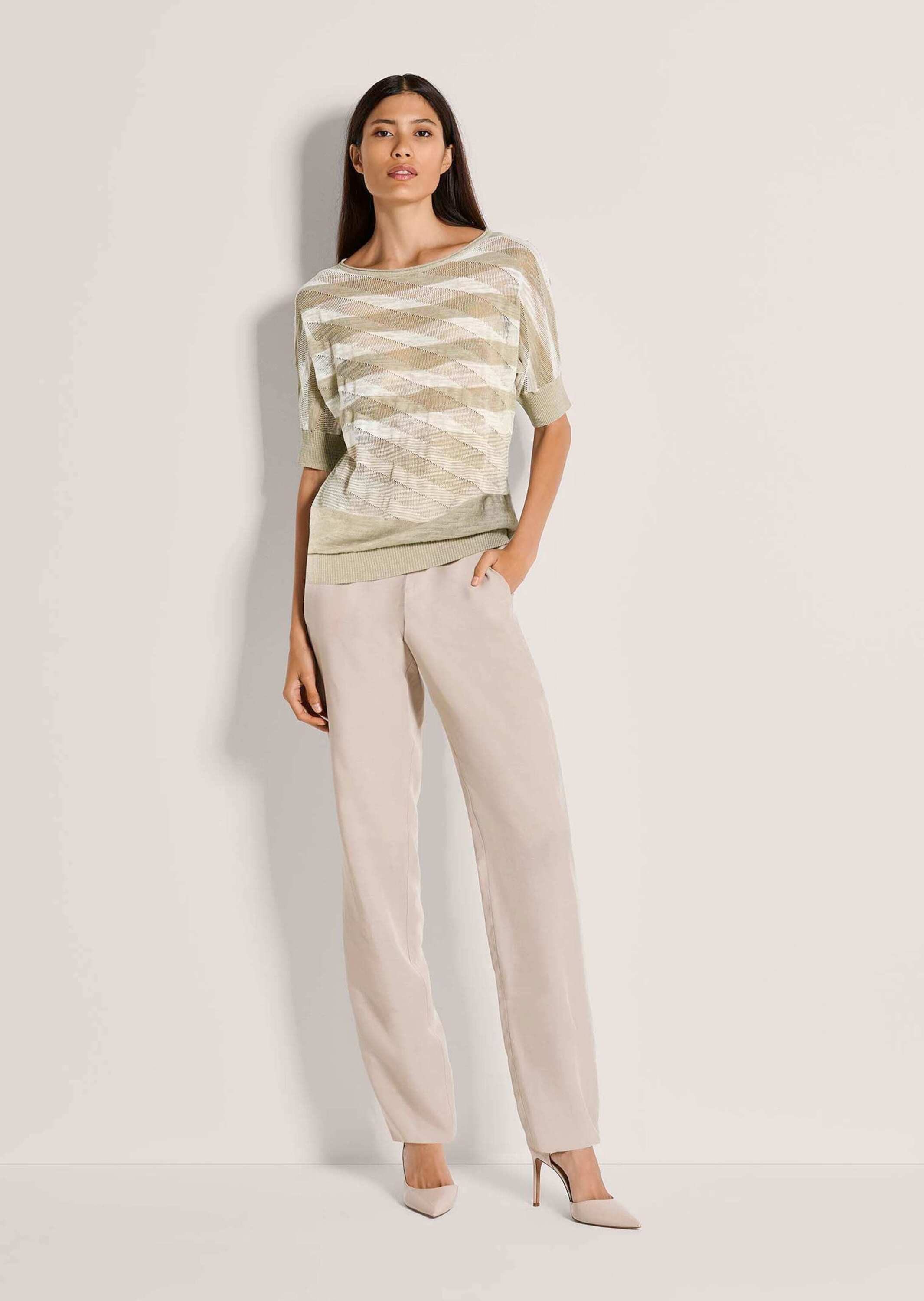 MADELEINE Strickpullover Baumwollpullover mit Streifenmuster Sommerpulli mit U-Boot-Ausschnitt, Rippenblenden und Halbarm