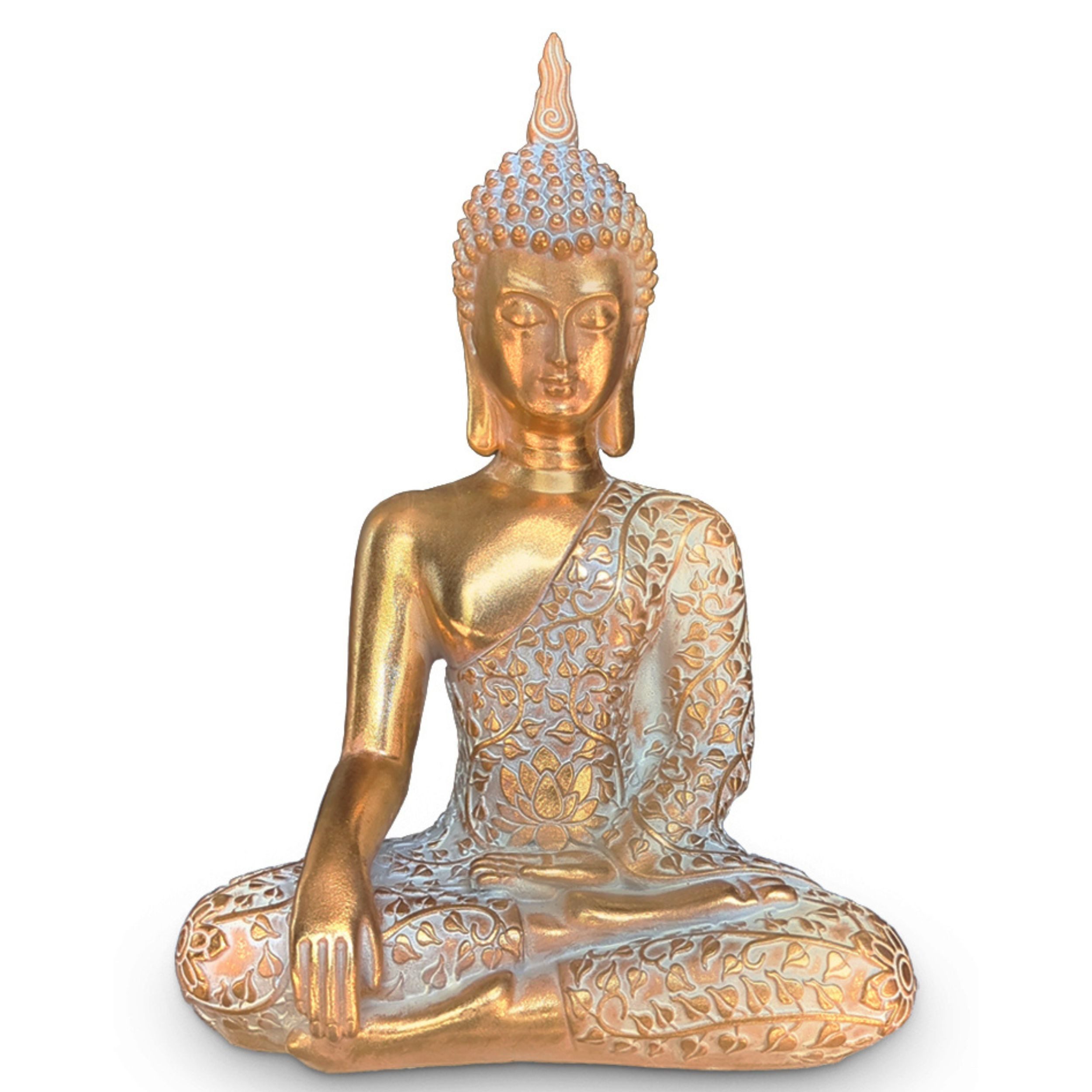 Buddhafigur Buddha Figur sitzend 30cm Gold mit weiß Deko-Figur