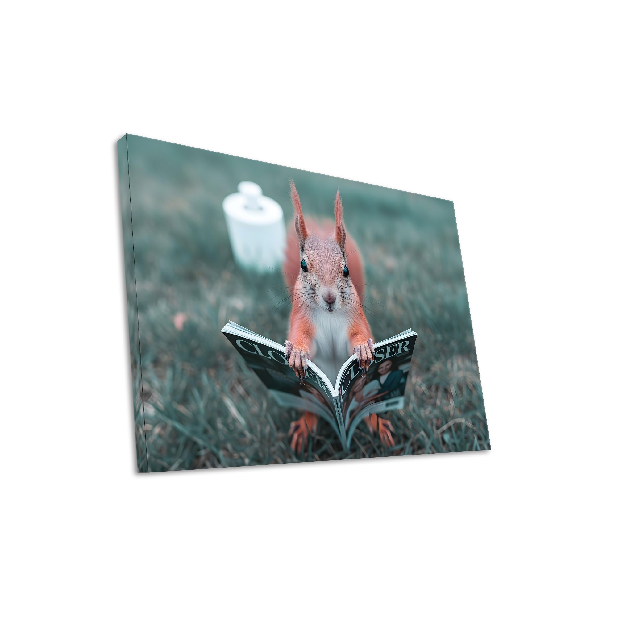 Hustling Sharks Leinwandbild Tier-Bild als XXL Leinwandbild "Eichhörnchen am Buch lesen", in 5 unterschiedichen Größen verfügbar